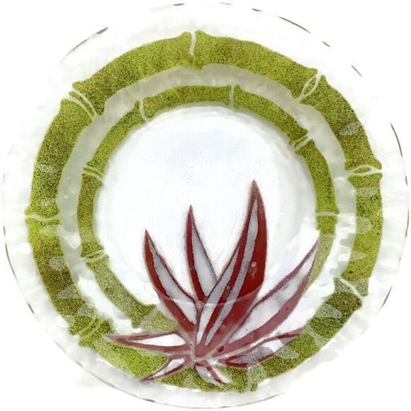 Sydenstricker Fused Glass Plate Blue and Red Flowers 8.5" Lot of Two - Picture 4 of 8